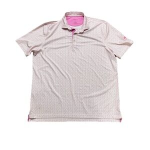 Johnnie O Performance Polo Shirt Men's XL‎ Pink Geometric Dots Golf Embroidery